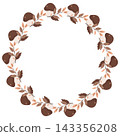 Cute autumn vector wreath with brown mushrooms and fall leaves. Perfect for Thanksgiving frames, seasonal cards, and rustic woodland designs 143356208