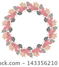 Cute autumn vector wreath with pastel pink, beige, and green leaves. Perfect for fall frames, Thanksgiving cards, and seasonal wedding invitations 143356210