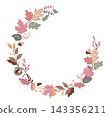 Flat style fall botanical border featuring harvest fruits and colorful leaves. Cozy circular frame for greetings, wedding designs, and scrapbooking 143356211