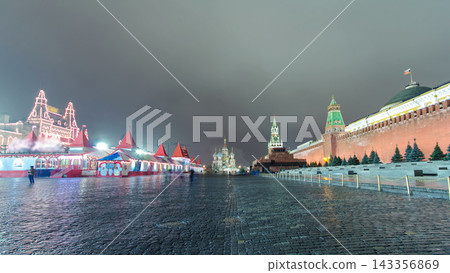 Night view of the Red Square with Christmas decoration in Moscow timelapse hyperlapse. Night view of the Red Square with Christmas decoration in Moscow timelapse hyperlapse. 143356869