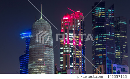 The high-rise district of Doha day to night timelapse after sunset The high-rise district of Doha day to night timelapse after sunset 143357113