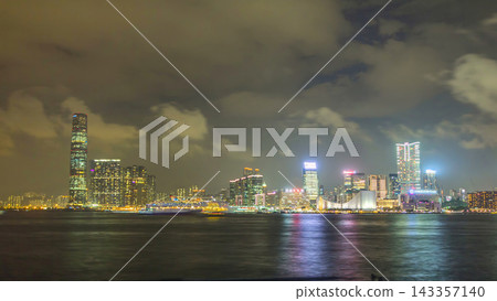 Skyline panorama timelapse day to night with International Commerce Centre in West Kowloon, Hong Kong. Skyline panorama timelapse day to night with International Commerce Centre in West Kowloon, Hong Kong. 143357140