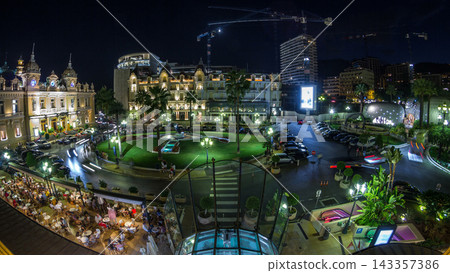 Square with Grand Casino in Monte Carlo day to night timelapse, Monaco. historical building Square with Grand Casino in Monte Carlo day to night timelapse, Monaco. historical building 143357386