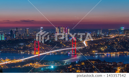Istanbul city skyline cityscape time lapse from day to night view of bosphorus bridge and financial business center Istanbul city skyline cityscape time lapse from day to night view of bosphorus bridge and financial business center 143357542