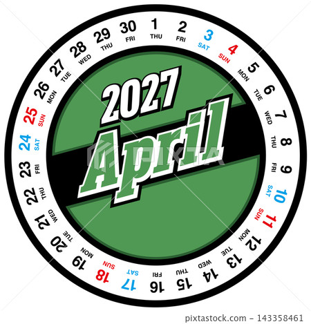 這是2027年4月的圓形日曆。它不包含日本的公共假期。 這是2027年4月的圓形日曆。它不包含日本的公共假期。 143358461