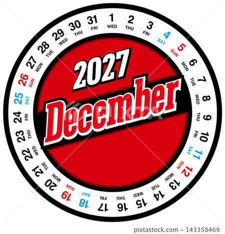 這是2027年12月的圓形日曆。它不包含日本的公共假期。 這是2027年12月的圓形日曆。它不包含日本的公共假期。 143358469