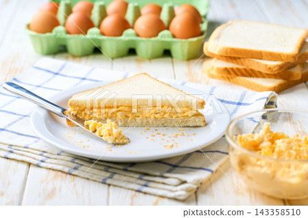 Breakfast with egg salad sandwich, vegetarian food. Homemade egg salad sandwich. Breakfast with egg salad sandwich, vegetarian food. Homemade egg salad sandwich. 143358510