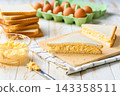 Breakfast with egg salad sandwich, vegetarian food. Homemade egg salad sandwich. 143358511