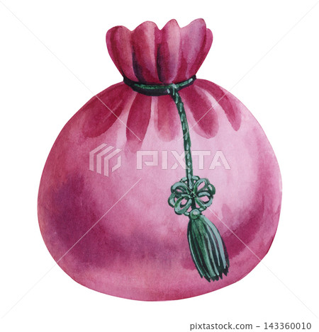 Korean Traditional Pouch Watercolor with Pink Fabric Green Tassel Decorative Knot Chuseok Gift Bag Isolated on White Background Korean Traditional Pouch Watercolor with Pink Fabric Green Tassel Decorative Knot Chuseok Gift Bag Isolated on White Background 143360010