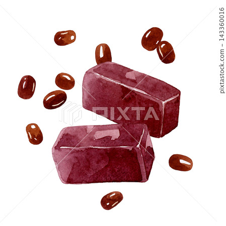 Yokan (sweet bean jelly) and red beans - Hand-drawn watercolor illustration material 143360016