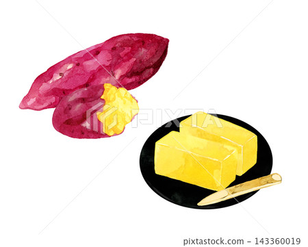 Sweet potato jelly and sweet potato set - Hand-drawn watercolor illustration material Sweet potato jelly and sweet potato set - Hand-drawn watercolor illustration material 143360019