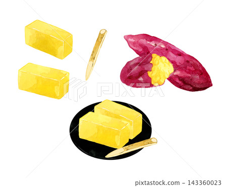 Sweet potato jelly and sweet potato set - Hand-drawn watercolor illustration material 143360023