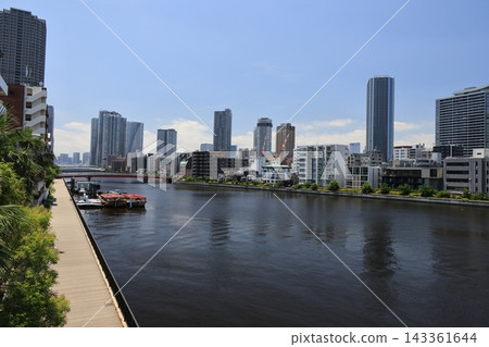 東京中央區月島朝潮大橋的景色。 東京中央區月島朝潮大橋的景色。 143361644
