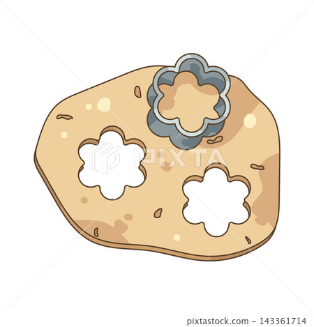 Illustration of cookie dough with flower cutters Illustration of cookie dough with flower cutters 143361714