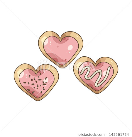 Illustration of heart shaped cookies with pink icing Illustration of heart shaped cookies with pink icing 143361724