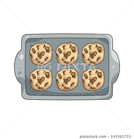 Illustration of chocolate chip cookies on baking sheet Illustration of chocolate chip cookies on baking sheet 143361733