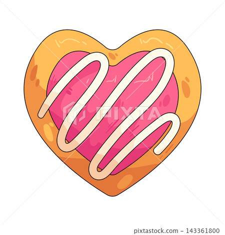 Illustration of heart shaped cookie with icing Illustration of heart shaped cookie with icing 143361800