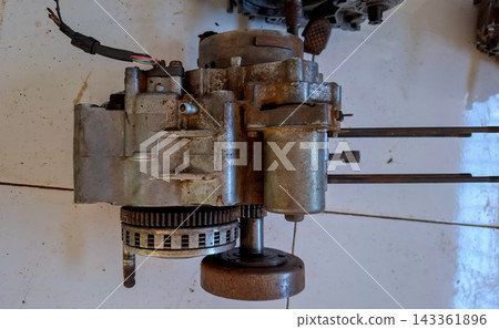 Top Down View of Motorcycle Engine Block Assembly Top Down View of Motorcycle Engine Block Assembly 143361896