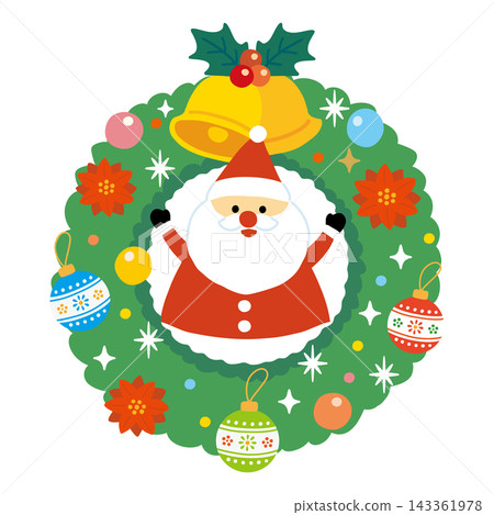 Illustration of a Christmas wreath and Santa Claus Illustration of a Christmas wreath and Santa Claus 143361978