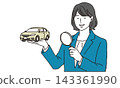 An illustration of a woman using a magnifying glass to assess a car. An illustration of a woman using a magnifying glass to assess a car. 143361990