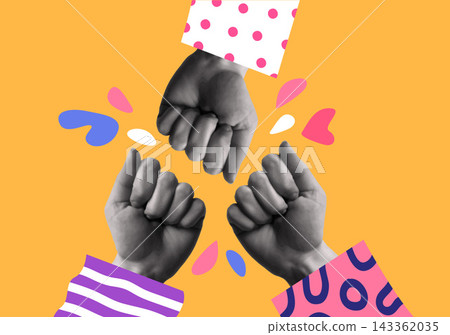 Friendship fist bump hands in retro collage vector illustration Friendship fist bump hands in retro collage vector illustration 143362035