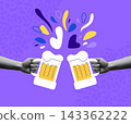 Friends drinking beer with hands in retro collage vector illustration Friends drinking beer with hands in retro collage vector illustration 143362222