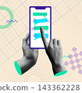 Mobile chat communication with hands in retro collage vector illustration Mobile chat communication with hands in retro collage vector illustration 143362228