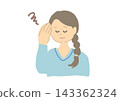 Illustration of a woman with a headache and worries. 143362324