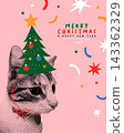 Cute Holiday cat with hat of christmas tree in halftone texture collage vector illustration. Cute Holiday cat with hat of christmas tree in halftone texture collage vector illustration. 143362329
