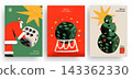 Christmas poster set with dice tree pine and Santa in halftone collage texture, vector illustration. 143362330