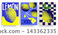 Set of posters with fresh yellow lemons in a halftone pop art style. Vector illustration. 143362335