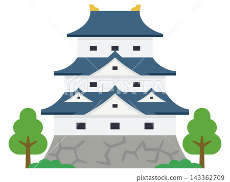 An illustration of a castle tower with its buildings and stone walls. An illustration of a castle tower with its buildings and stone walls. 143362709