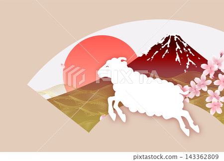 Leaping Animal motif with a Japanese-style design featuring Mount Fuji and cherry blossoms. 143362809
