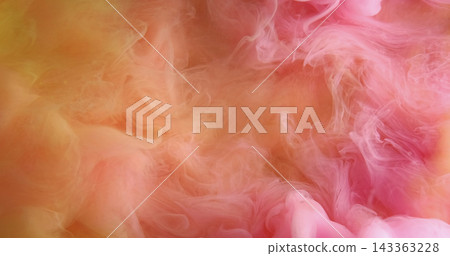 Steam texture. Watercolor ink. Orange pink paint splash liquid spill on wet abstract background. Colorful art defocused dye fog mix. Steam texture. Watercolor ink. Orange pink paint splash liquid spill on wet abstract background. Colorful art defocused dye fog mix. 143363228