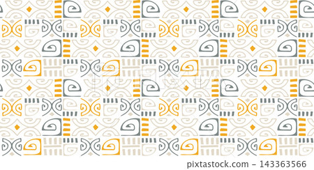Ethnic Tiki Seamless Pattern with Pacific Symbols Ethnic Tiki Seamless Pattern with Pacific Symbols 143363566