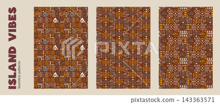 Tiki Seamless Pattern Collection with Primitive Tribal Ornament Tiki Seamless Pattern Collection with Primitive Tribal Ornament 143363571
