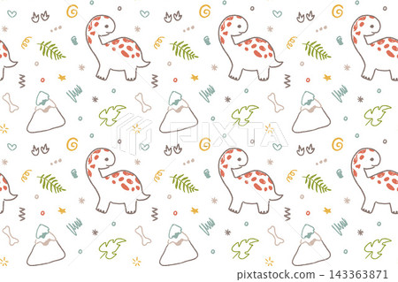 Cute dinosaur and mountain crayon seamless pattern Cute dinosaur and mountain crayon seamless pattern 143363871