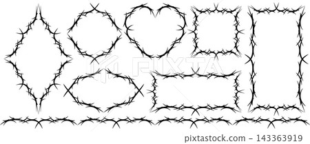 Spiky tribal gothic frame set with varied shapes Spiky tribal gothic frame set with varied shapes 143363919