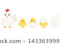 A set of cute illustrations of a chicken and its chicks. 143363999