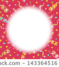 Square background with ribbons and confetti, red and white in the center. 143364516