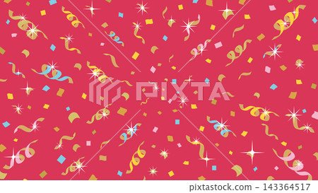 Ribbon and confetti background, red, 16:9 aspect ratio, full screen. Ribbon and confetti background, red, 16:9 aspect ratio, full screen. 143364517