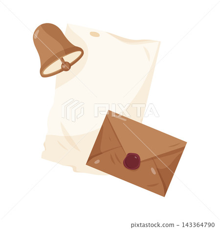 Illustration of Vintage Letter and Bell Illustration of Vintage Letter and Bell 143364790