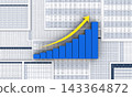 A 3D bar graph illustrating strong performance, business materials, and a vision of business growth. 143364872