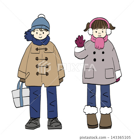 Illustration of children wearing winter coats Illustration of children wearing winter coats 143365105