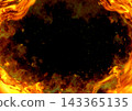 A flame effect frame with intense flames and flying dust. 143365135