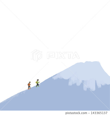 Illustration of two people climbing a snowy mountain, with margins. 143365137