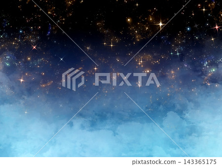 A fantasy background featuring a deep blue gradient with sparkling starry skies and stardust. 143365175