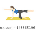 Illustration of a woman doing Pilates on a yoga mat for health maintenance. 143365196