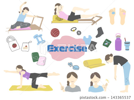 A set of people doing exercises such as Pilates to maintain their health. A set of people doing exercises such as Pilates to maintain their health. 143365537