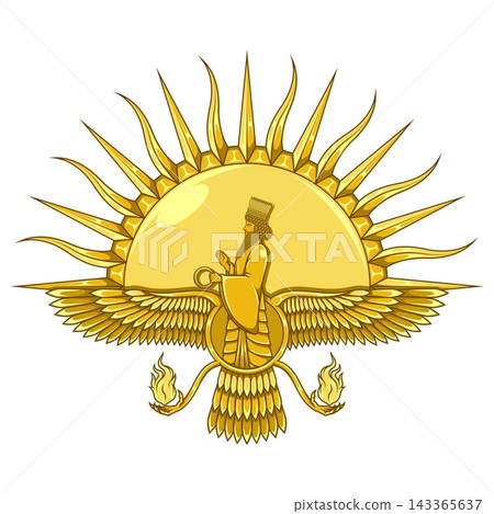 Golden Zoroastrian Faravahar Sunrise Golden Zoroastrian Faravahar Sunrise 143365637